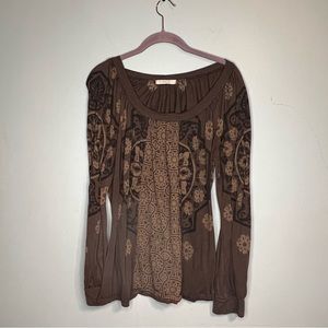 Testament brown long sleeve festival hippie blouse top